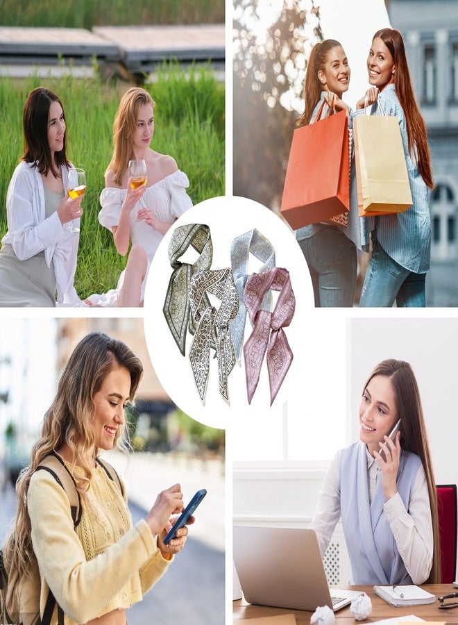 PKRFCJ 4 PCS Silk Scarf for Women, Retro Fashion Bag Scarf for Handbags, Multi Function Ladies Scarves, Bohemian Style, Suitable for Wallets, Handbag Handles - Image 5
